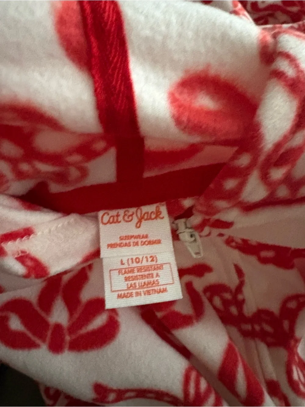 Kids Red Candy Cane Print Fleece Pajamas